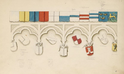Ritterkapelle Ha0furt - Zeichnung des 1. Abschnitts des Wappenfrieses 1835