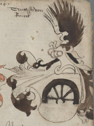 Darstellung des Wappen der Truchsessen von Rieneck mit Radhälfte